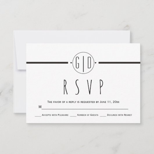 Bande blanche noire et mariage monogramme RSVP (Devant)