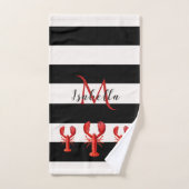 Bande blanche noire monogramme de homards rouges (Serviette à main)