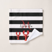 Bande blanche noire monogramme de homards rouges (Gant de toilette)