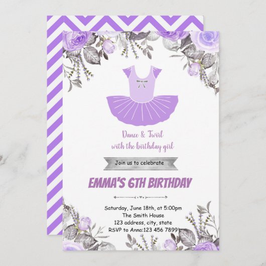 Bande de ballerine violette Invitation à la fête d (Devant / Derrière)
