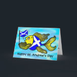 Bande dessinée drôle de CARTE DE VOEUX du jour de<br><div class="desc">Le jour de St Andrew est une carte de voeux magnifique de l'amusement 3D-like. Le poisson jaune Sparky tient le drapeau écossais sur un arrière - plan magnifique bleu lumineux. Son une carte parfaite pour la salutation d'un St Andrew parfait. Cette carte merveilleuse fait partie de gamme assortie des cadeaux...</div>