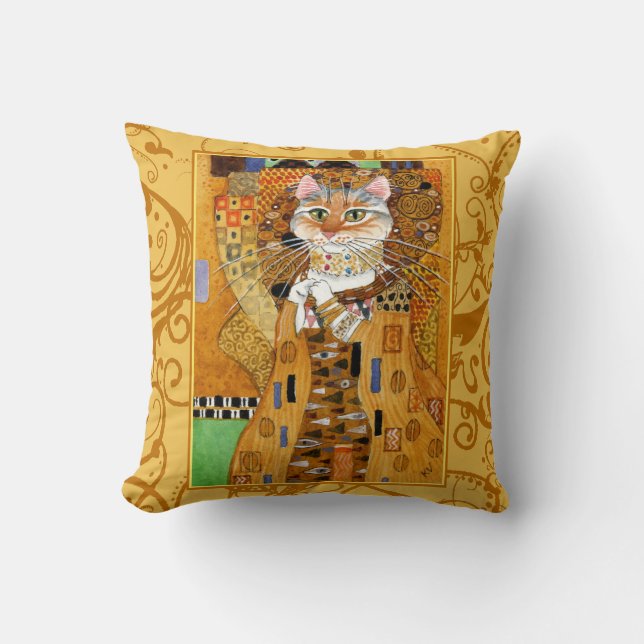 Bande dessinée du chat Klimt coussin or (Recto)