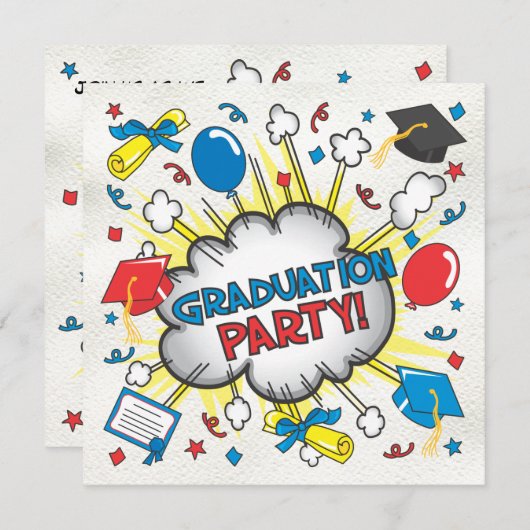 Bande dessinée Pop Art Graduation Party Invitation (Devant / Derrière)