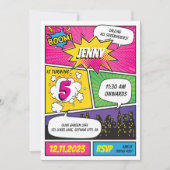 Bande dessinée rose violet Superhero Invitation d' (Devant)