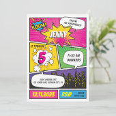 Bande dessinée rose violet Superhero Invitation d' (Debout devant)