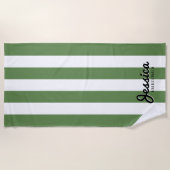 Bande d'olive et de blanc | Serviette de plage Bri (Devant)