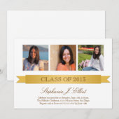 Bande dorée classique 3 invitation à la graduation (Devant / Derrière)