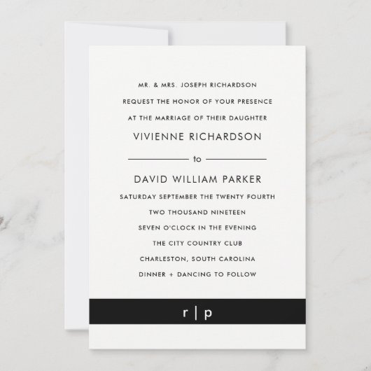 Bande noire moderne | Faire-part de mariage (Devant)