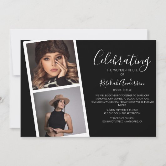 Bande photo double | Invitation commémorative funé (Devant)