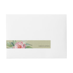BANDE POUR ADRESSE COULEUR D'EAU FLEURS ROSES VERT FOLIAGE MONOGRAM