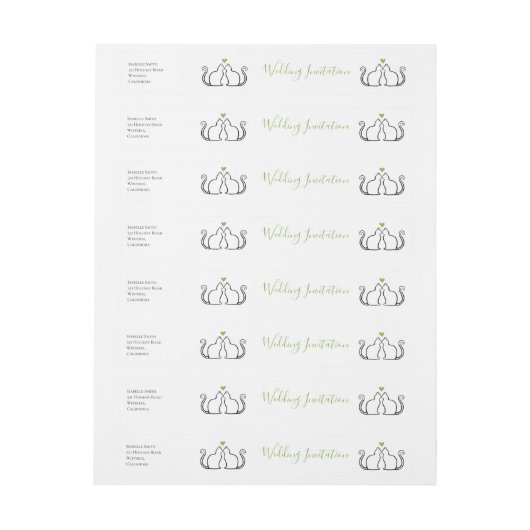 Bande Pour Adresse Cute Green Hearts Black Cats Faire-part de mariage (Feuille)
