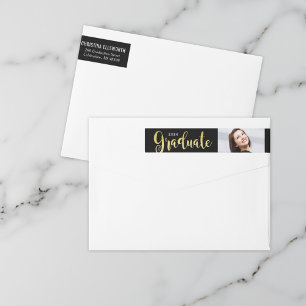 Bande Pour Adresse De Retour 2025 Graduate Gold Graduation Photo Retourner l'ad