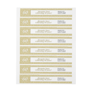 Bande Pour Adresse De Retour 60e anniversaire Gold Random Numéro Motif 60