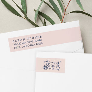 Bande Pour Adresse De Retour Ancres Aweigh ! Baby shower Nautique Rose