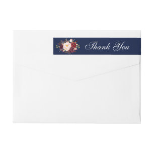Bande Pour Adresse De Retour Aquarelle Burgundy Bleu Mariage Floral Merci