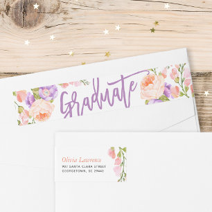 Bande Pour Adresse De Retour Aquarelle Floral Graduation Retourner l'adresse Ét