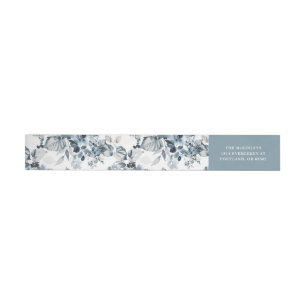 Bande Pour Adresse De Retour Aquarelle Gris et Bleu Floral Modèle vacances