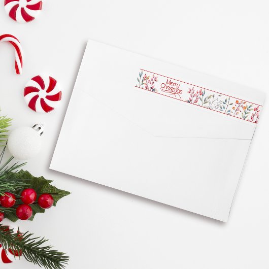 Bande Pour Adresse De Retour Berries et feuilles Joyeux Noël