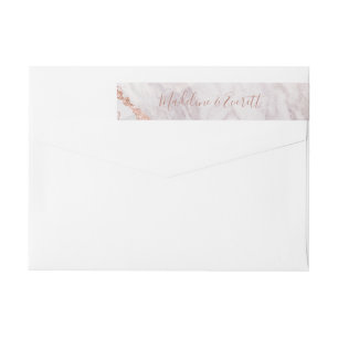 Bande Pour Adresse De Retour Blanc et Rose Or Agate Marbre Monogramme Mariage