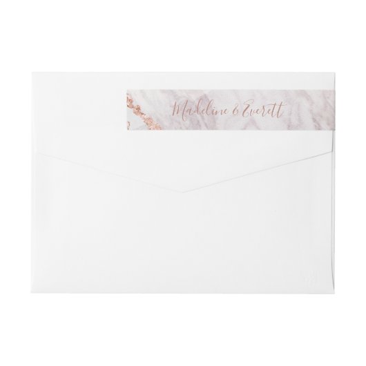 Bande Pour Adresse De Retour Blanc et Rose Or Agate Marbre Monogramme Mariage (Dos)