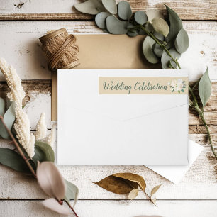 Bande Pour Adresse De Retour Célébration de mariage floral vert et or