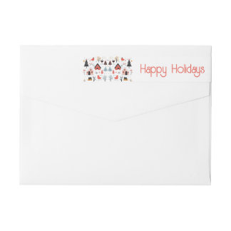 Bande Pour Adresse De Retour Cerf de style scandinave rouge bleu Noël enveloppe
