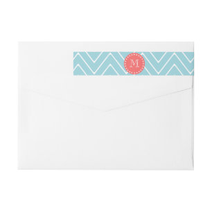 Bande Pour Adresse De Retour Chevron bleu et corail avec Monogramme personnalis