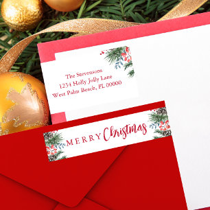 Bande Pour Adresse De Retour Chic Festive Holly Berries Joyeux Noël