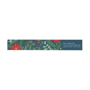 Bande Pour Adresse De Retour Christmas Botanical (en bleu) Retourner l'adresse