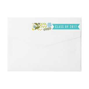 Bande Pour Adresse De Retour Classe de 2017 graduation aqua, yello floral moder