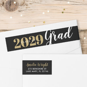 Bande Pour Adresse De Retour Classy Black and Gold Graduation Adresse de retour