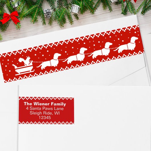 Bande Pour Adresse De Retour Dachshunds Sleigh de Noël avec l'écureuil vacances