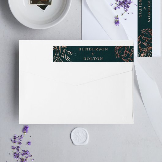Bande Pour Adresse De Retour Dusty Rose Gold Emerald Green Wreath Mariage