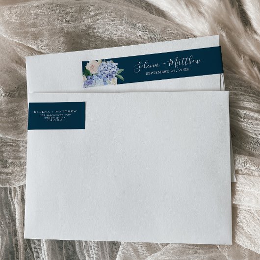 Bande Pour Adresse De Retour Elégant Mariage de la marine Hydrangea envelopper 