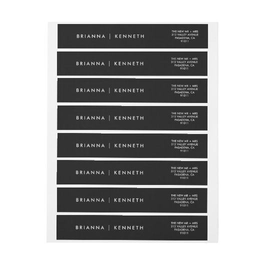 Bande Pour Adresse De Retour Élégant Mariage noir moderne (Feuille)