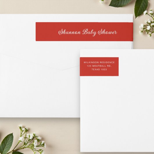 Bande Pour Adresse De Retour Elegant Red Script Baby Shower