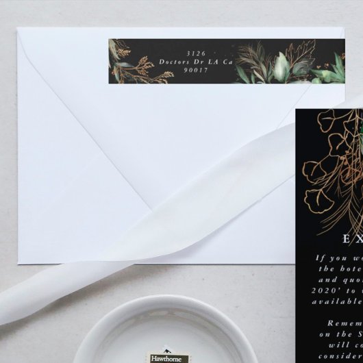 Bande Pour Adresse De Retour Eucalyptus Botanique Feuillu Noir Élégant Verdure