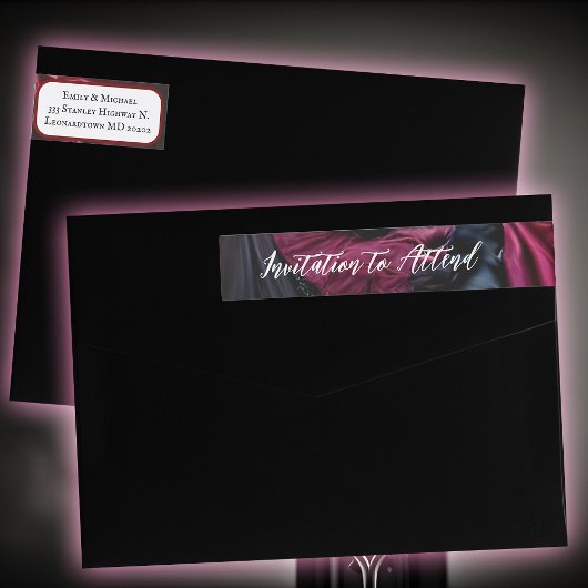 Bande Pour Adresse De Retour Faire-part de mariage gothique Rouge Satin noir él