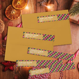 Bande Pour Adresse De Retour Family Christmas Plaid Gold