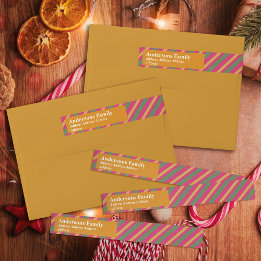 Bande Pour Adresse De Retour Family Christmas Stripes Gold