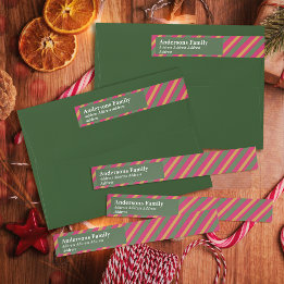 Bande Pour Adresse De Retour Family Christmas Stripes Green