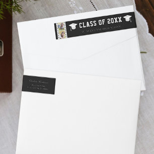 Bande Pour Adresse De Retour Filmstrip Photo Collage Adresse de graduation Noir