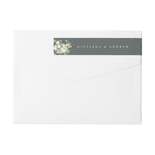 Bande Pour Adresse De Retour Gris Green Snowberry+Eucalyptus Mariage Classique (Dos)
