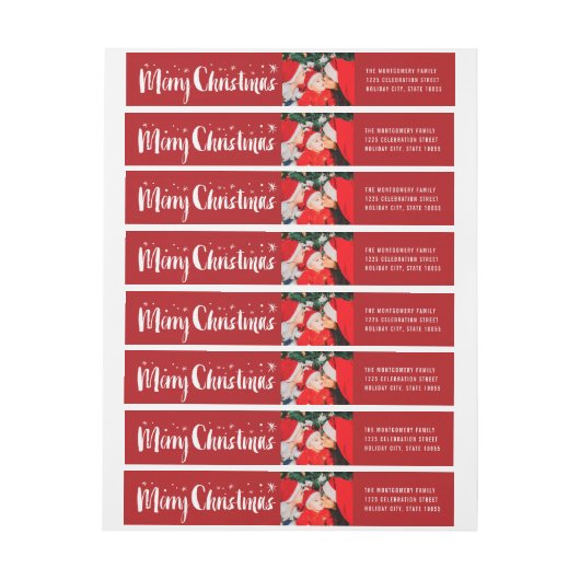 Bande Pour Adresse De Retour Joyeux Noël Pinceau Script Étoiles Adresse photo (Feuille)