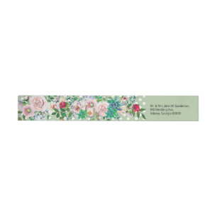 Bande Pour Adresse De Retour Mariage Sauge Clair avec Points Blancs et Fleurs