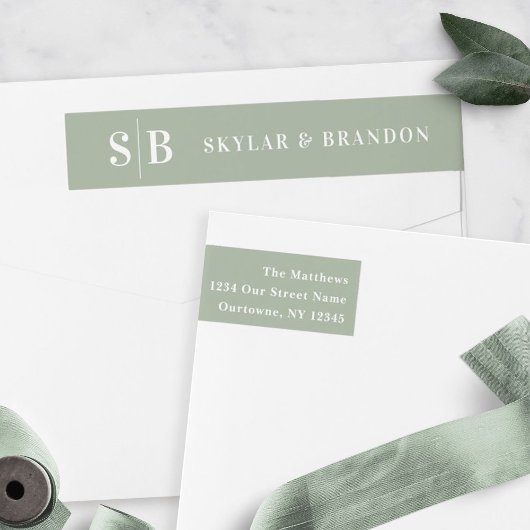 Bande Pour Adresse De Retour Mariage vert simple feuille de couleur solide