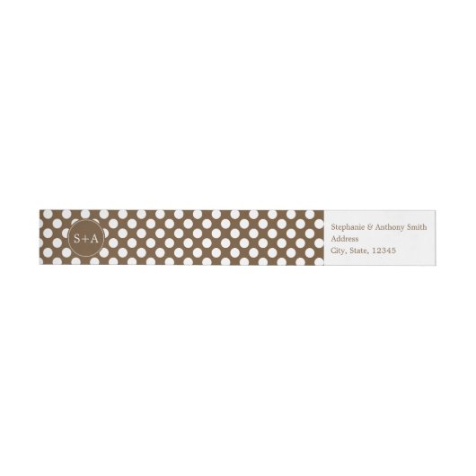 Bande Pour Adresse De Retour Monogramme Brown et blanc Mariage de points Polka (Individuel)