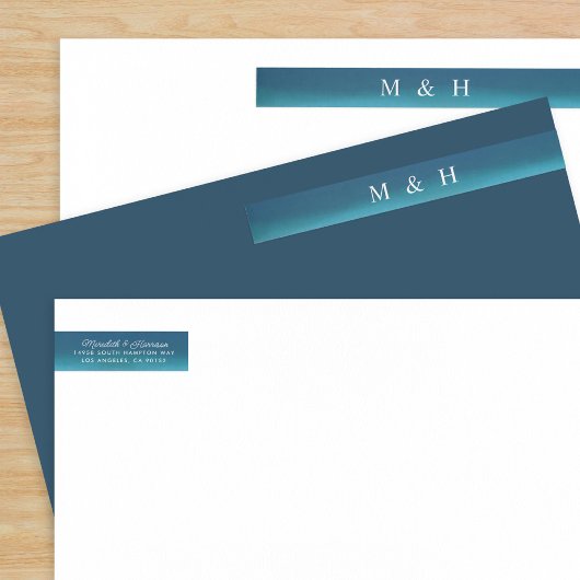 Bande Pour Adresse De Retour Monogramme Couples d'aquarelle bleu Ombre