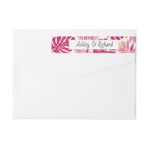 Bande Pour Adresse De Retour Monstère magenta tropicale et palme feuille mariag