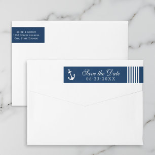 Bande Pour Adresse De Retour Nautical Navy Ancre Mariage Enregistrer la Date